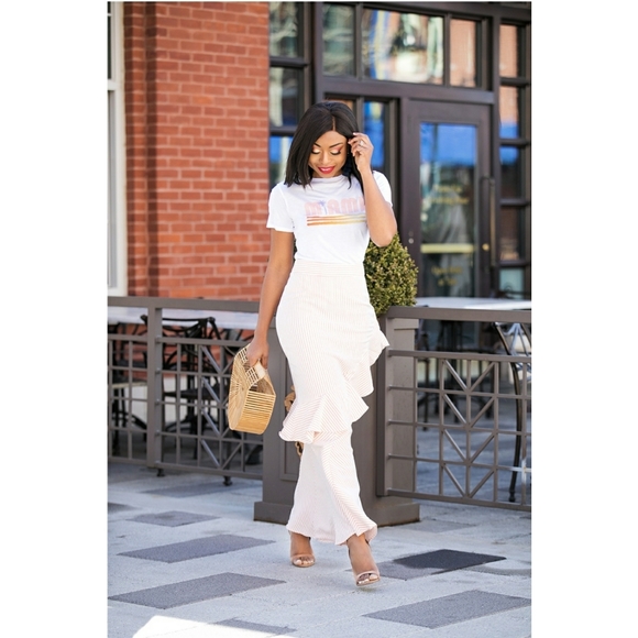 🦊NWT🦊 NY&Co Ruffle Striped Skirt - Picture 5 of 8